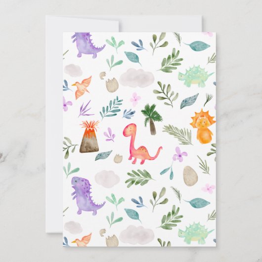 かわいい水彩恐竜の緑2野生の誕生日 招待状 (裏面)