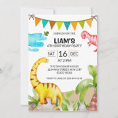 かわいい水彩恐竜の誕生日パーティーの招待状 招待状 (正面)