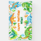 かわいい水彩恐竜の誕生日パーティー 横断幕 (縦)