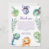 かわいい水彩恐竜の赤ちゃんシャワー サンキューカード (正面)