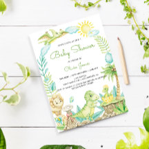 かわいい水彩恐竜の赤ちゃんシャワー