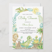 かわいい水彩恐竜の赤ちゃんシャワー 招待状 (正面)