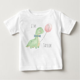 かわいい水彩恐竜の2歳の誕生日 ベビーTシャツ
