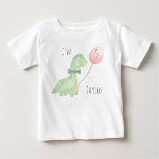 かわいい水彩恐竜の2歳の誕生日 ベビーTシャツ
