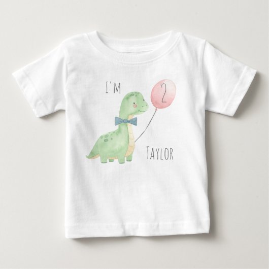かわいい水彩恐竜の2歳の誕生日 ベビーTシャツ (正面)