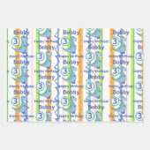 かわいい水彩恐竜ボーイズリトル誕生日3 ラッピングペーパーシート (正面3)