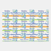 かわいい水彩恐竜ボーイズリトル誕生日3 ラッピングペーパーシート (正面2)