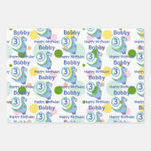 かわいい水彩恐竜ボーイズリトル誕生日3 ラッピングペーパーシート (正面)