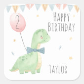 かわいい水彩恐竜誕生日少年パーソナライズされた スクエアシール (正面)