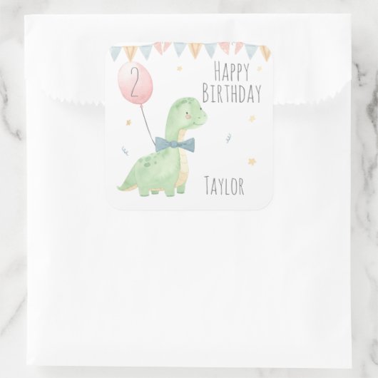 かわいい水彩恐竜誕生日少年パーソナライズされた スクエアシール (バッグ)