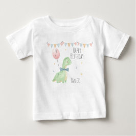 かわいい水彩恐竜誕生日少年パーソナライズされた ベビーTシャツ