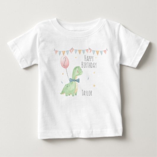 かわいい水彩恐竜誕生日少年パーソナライズされた ベビーTシャツ (正面)