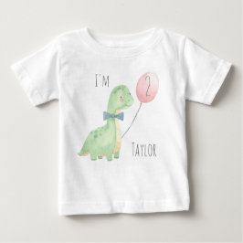 かわいい水彩恐竜2歳誕生日 ベビーTシャツ