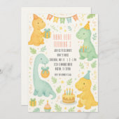 かわいい水彩恐竜3rd誕生日招待状 招待状 (正面/裏面)