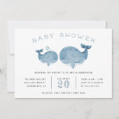 かわいい水彩捕鯨少年の青い赤ちゃんシャワー 招待状 (正面)