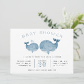 かわいい水彩捕鯨少年の青い赤ちゃんシャワー 招待状 (スタンド正面)
