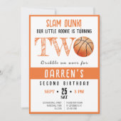 かわいい水彩新人バスケットボール2nd誕生日 招待状 (正面)