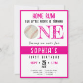 かわいい水彩新人ベースボールガール1st誕生日 招待状 (正面)