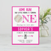 かわいい水彩新人ベースボールガール1st誕生日 招待状 (スタンド正面)