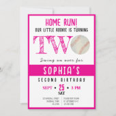 かわいい水彩新人ベースボールガール2nd誕生日 招待状 (正面)