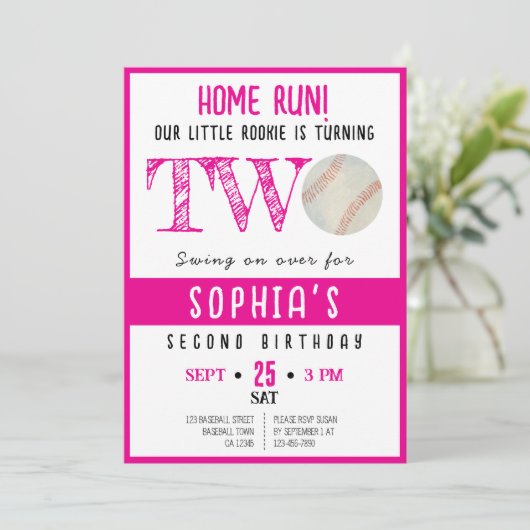 かわいい水彩新人ベースボールガール2nd誕生日 招待状 (スタンド正面)