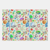 かわいい水彩新学期用品カラフル ラッピングペーパーシート (正面3)