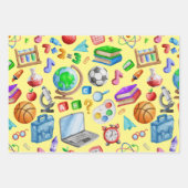 かわいい水彩新学期用品カラフル ラッピングペーパーシート (正面)