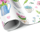 かわいい水彩春の花模様 楽しいイースター ラッピングペーパー (ロールコーナー)