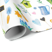 かわいい水彩春の花模様 楽しいイースター ラッピングペーパー (ロールコーナー)