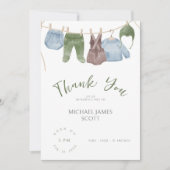かわいい水彩服モダン写真ベビーシャワー サンキューカード (正面)