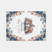 かわいい水彩木版動物 フリースブランケット (正面(横))