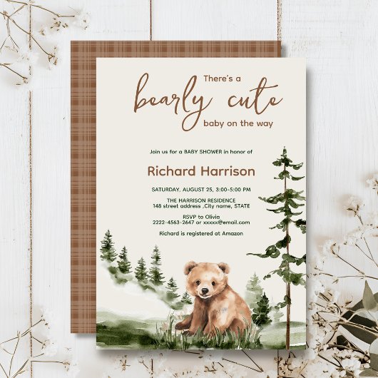 かわいい水彩林のベビーシャワー 招待状