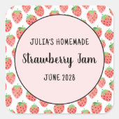 かわいい水彩柄いちごジャム スクエアシール (正面)