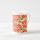 かわいい水彩柄のバラかわいい赤い白 ボーンチャイナマグカップ (正面右)