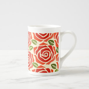 かわいい水彩柄のバラかわいい赤い白 ボーンチャイナマグカップ
