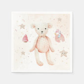かわいい水彩桃色のベビーガールおもちゃクマ スタンダードカクテルナプキン (正面)