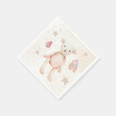 かわいい水彩桃色のベビーガールおもちゃクマ スタンダードカクテルナプキン (角)