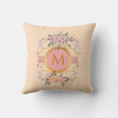 かわいい水彩桃色のモノグラムの花を彼女のために クッション (裏面)