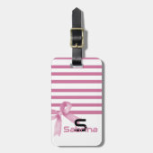 かわいい水彩桃色の弓ストライプ式 ラゲッジタグ (正面縦)