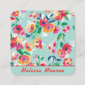 かわいい水彩桃色カラフル花本 スクエア名刺 (正面)