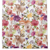 かわいい水彩森林動物のフローラ シャワーカーテン (正面)