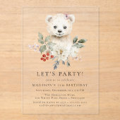 かわいい水彩極熊の冬の誕生日パーティー アクリル招待状 (正面)