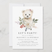 かわいい水彩極熊の冬の誕生日パーティー 招待状 (正面)
