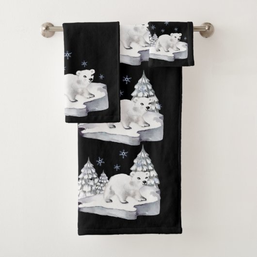かわいい水彩極熊の松の木雪片 バスタオルセット (インサイチュ)
