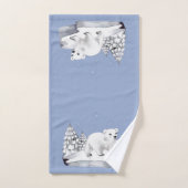 かわいい水彩極熊の松の木雪片 バスタオルセット (ハンドタオル)