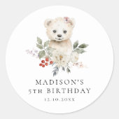 かわいい水彩極熊の誕生日パーティー ラウンドシール (正面)