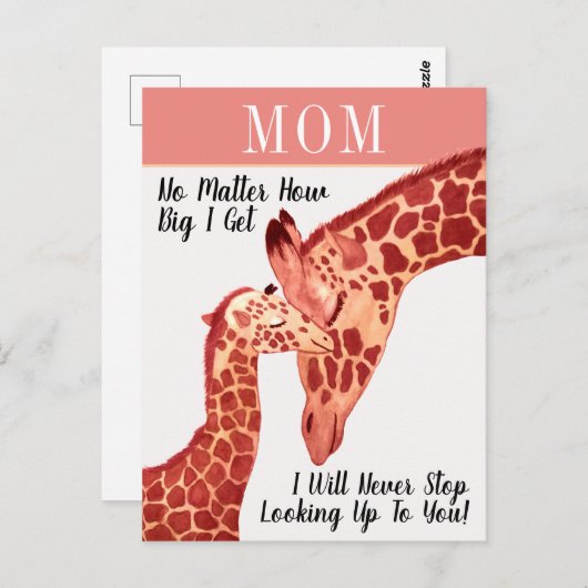 かわいい水彩母とベビージラフェス母の日 ポストカード (正面/裏面)