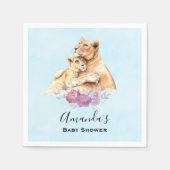 かわいい水彩母獅子&かわいい赤ちゃんシャワー スタンダードカクテルナプキン (正面)