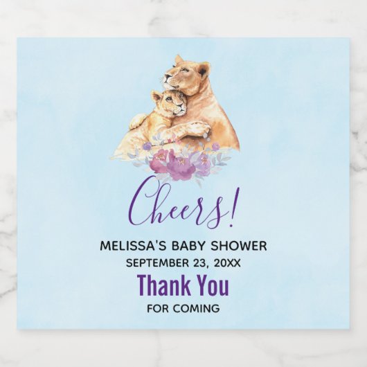 かわいい水彩母獅子&かわいい赤ちゃんシャワー ビールラベル (シングルラベル)