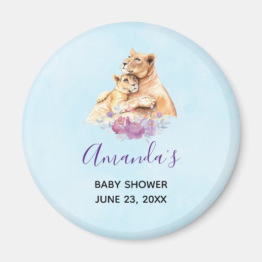 かわいい水彩母獅子&かわいい赤ちゃんシャワー マグネット (正面)